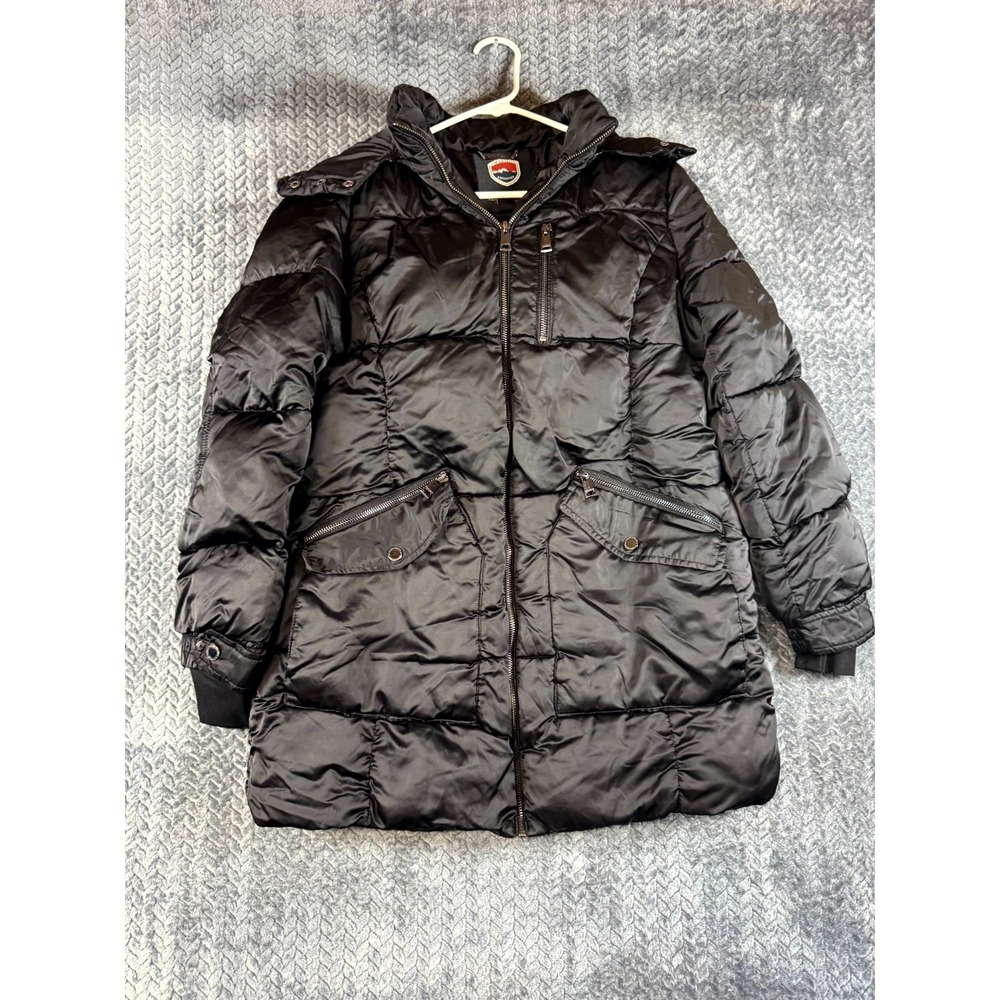 1 Madison Expedition Puffer Jacket Womens M Black‎ Lined Faux Fur Trim Insulated